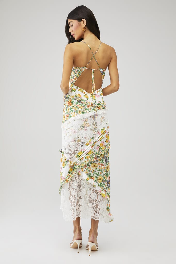 Floral Splicing Lace Slip Midi Dress