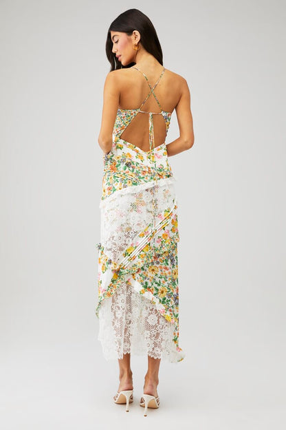 Floral Splicing Lace Slip Midi Dress