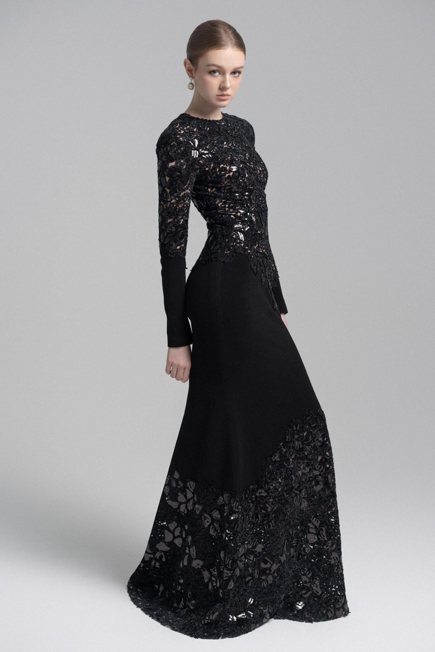 Sequin Splicing Embroidery Long Sleeve Maxi Dress