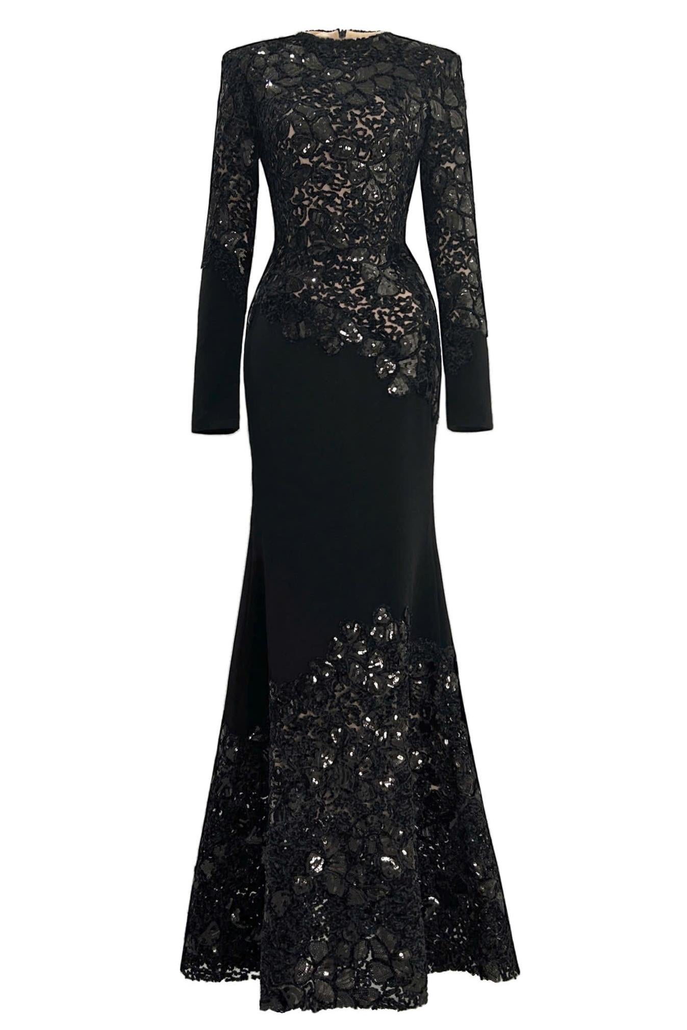 Sequin Splicing Embroidery Long Sleeve Maxi Dress