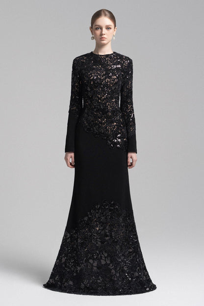Sequin Splicing Embroidery Long Sleeve Maxi Dress