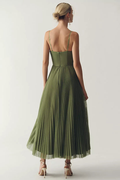 Solid Pleated Slip Midi Dress