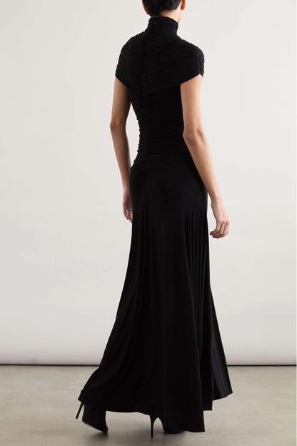 Jersey Gathering High Neck Maxi Dress