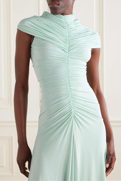 Jersey Gathering High Neck Maxi Dress