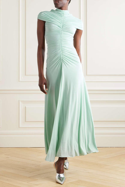 Jersey Gathering High Neck Maxi Dress