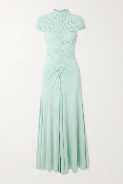 Jersey Gathering High Neck Maxi Dress