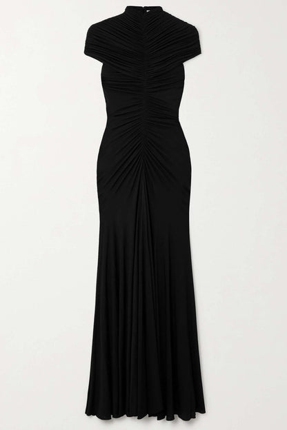 Jersey Gathering High Neck Maxi Dress