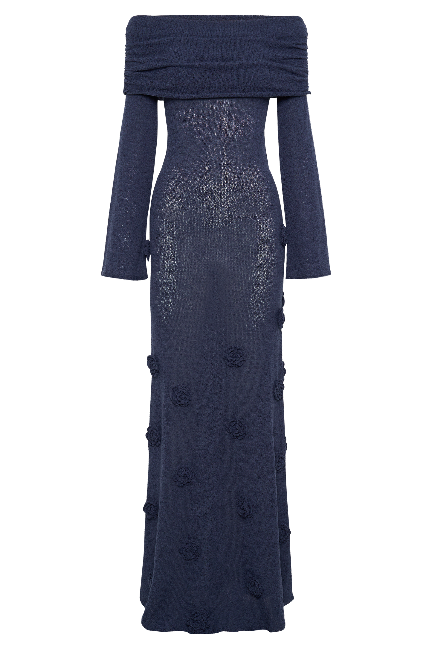 Knit Off-Shoulder 3D Flower Maxi Dress