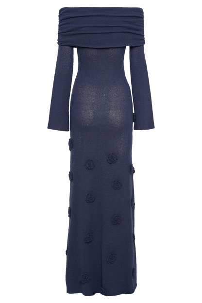 Knit Off-Shoulder 3D Flower Maxi Dress