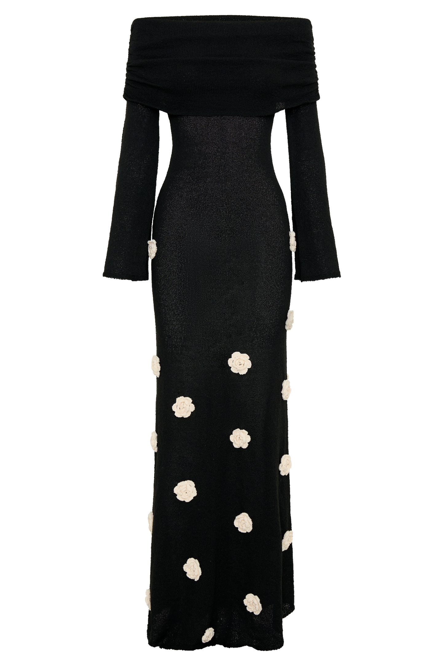 Knit Off-Shoulder 3D Flower Maxi Dress