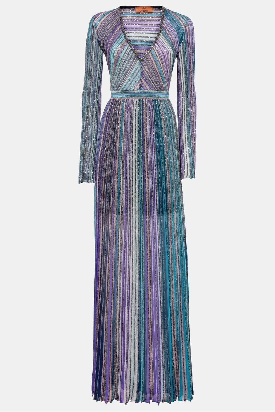 Knit Contrast Color V-Neck Midi Dress