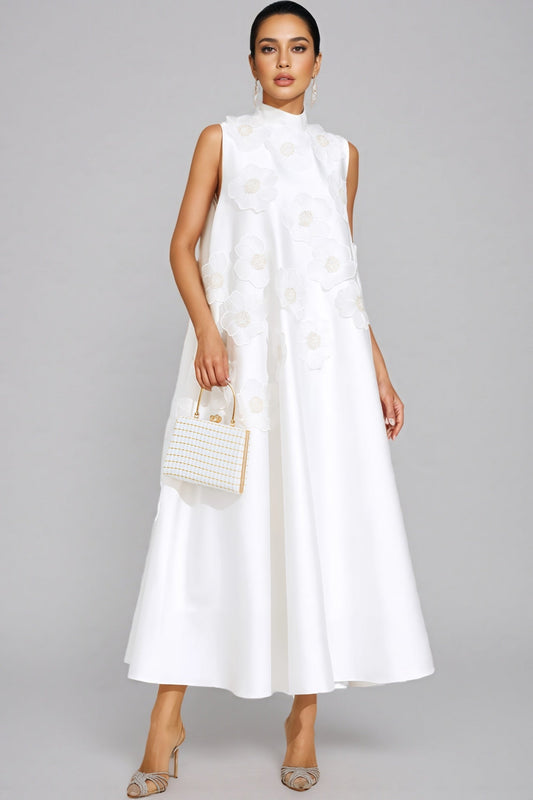 Jaxsty White Flowers Sleeveless Maxi Dress