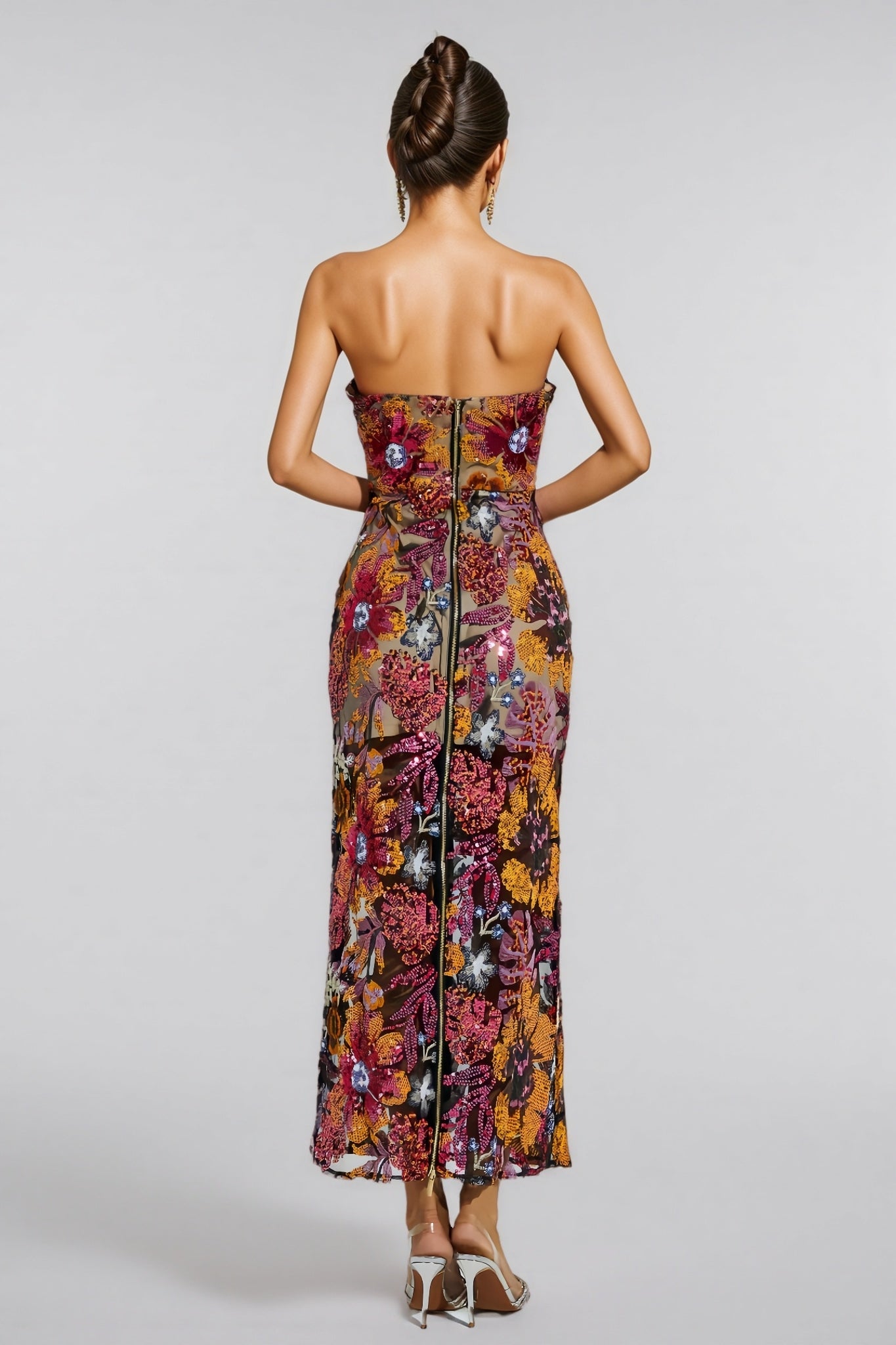 Milia Sequin Floral Maxi Dress-Red
