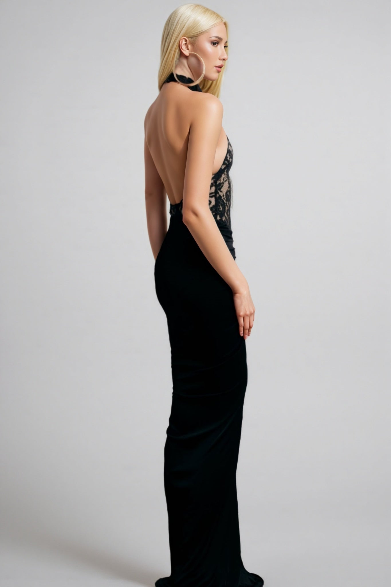 Beli Black Lace Slim Maxi Dress