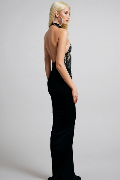 Beli Black Lace Slim Maxi Dress