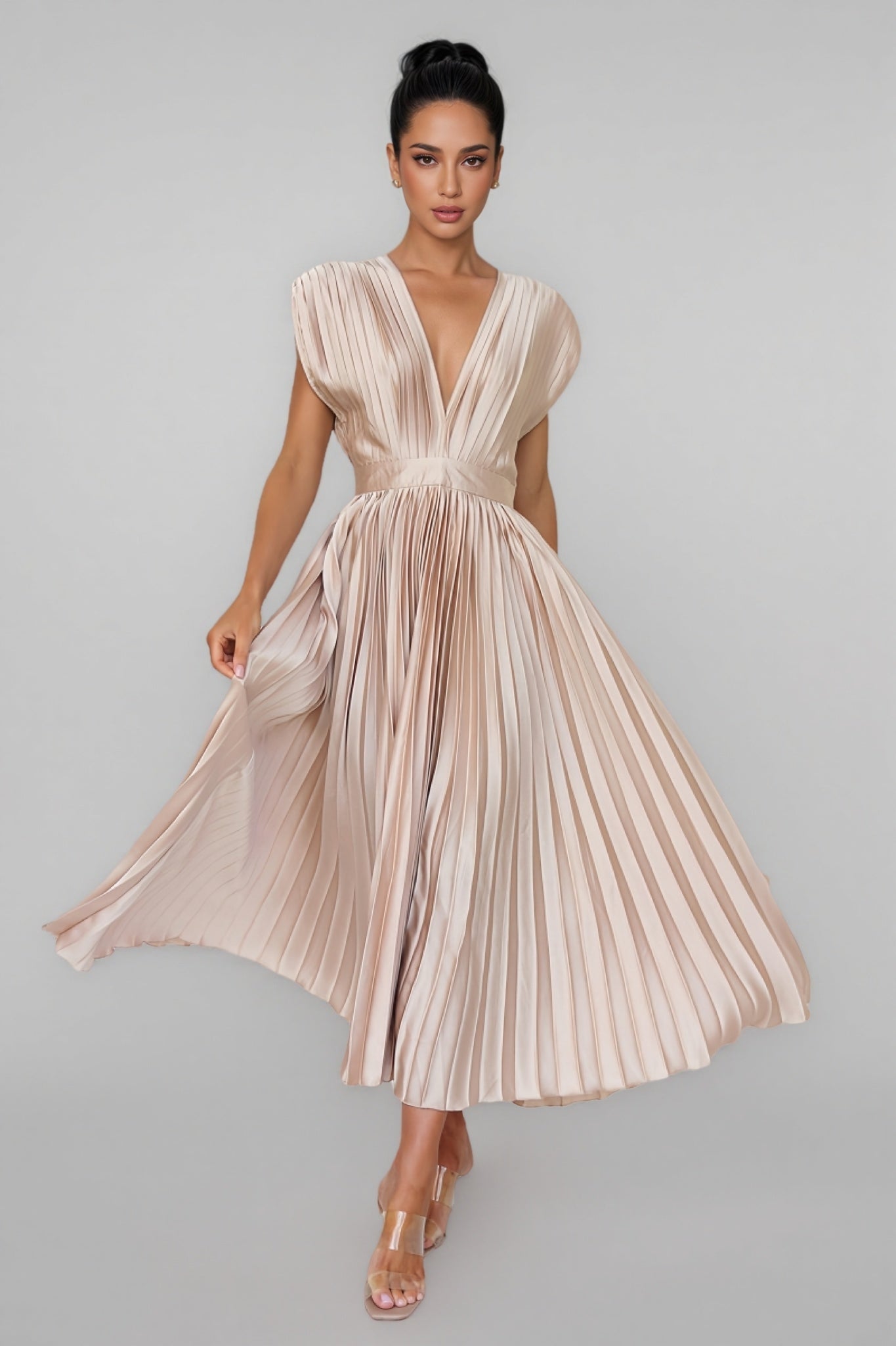 Tiya Sleeveless Pleated Maxi Dress-Pink