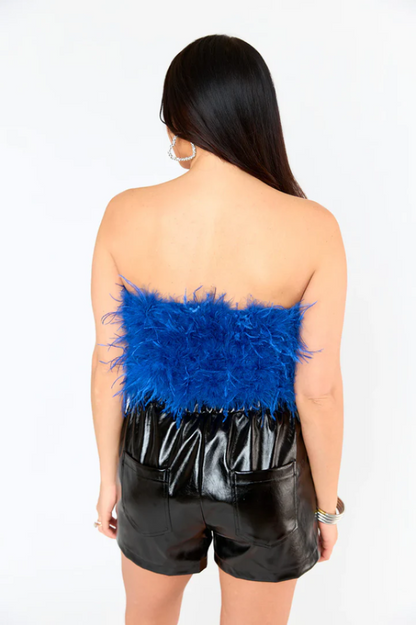 Fancy Strapless Feather Crop Top