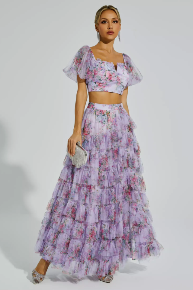 Braylee Purple Floral Ruched Set