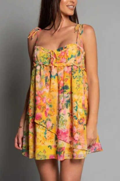 Chiffon Floral Print Empire Waist Mini Dress