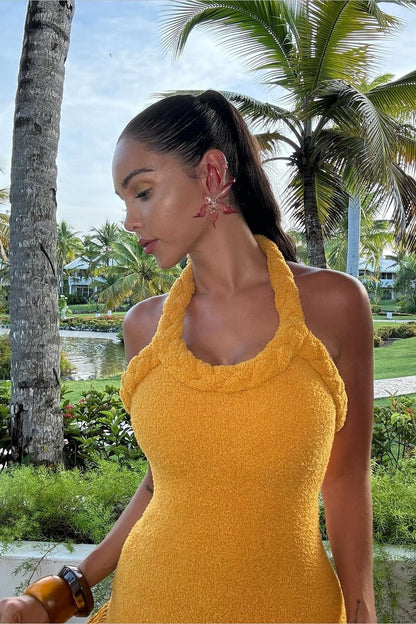 Vera Halter Tassel Mini Knit Dress