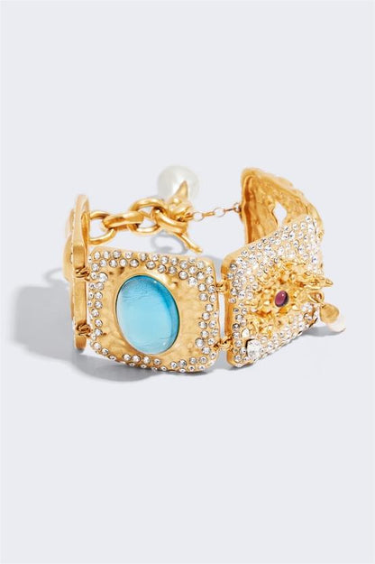 Faux Sapphire Rhinestone Metal Bracelet