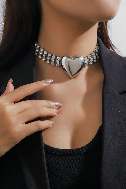 Rhinestone Metal Heart Necklace