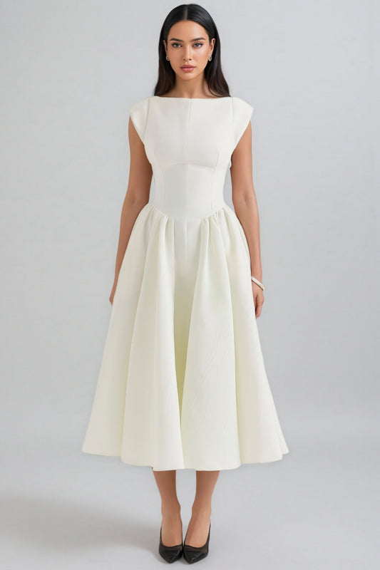 Jovie Ivory Moire Satin Midi Dress