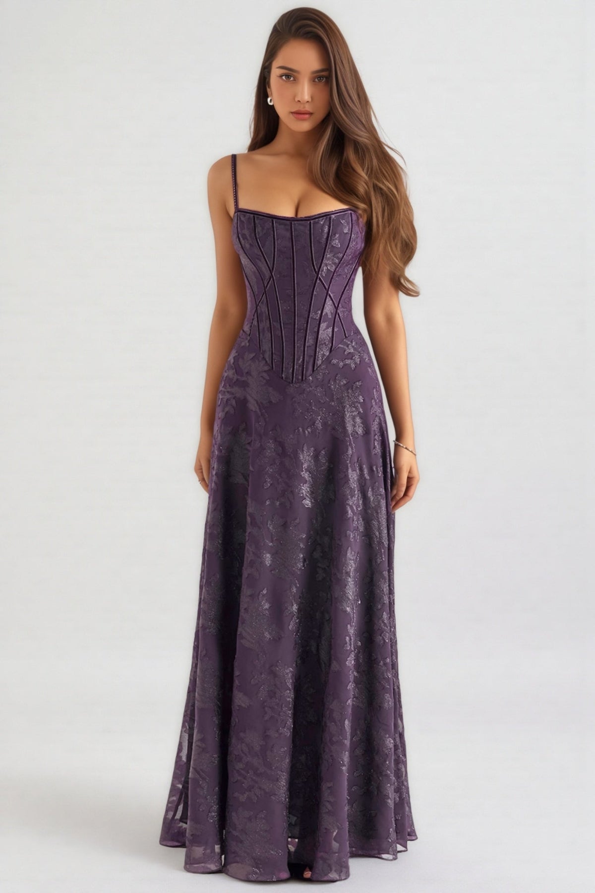 Celeste Purple Sequin Flower Lace Maxi Dress