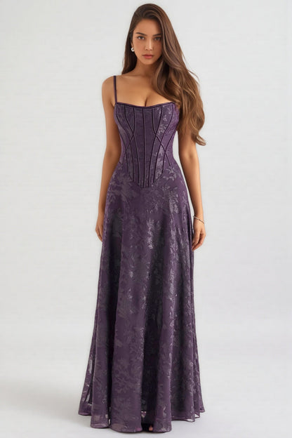 Celeste Purple Sequin Flower Lace Maxi Dress