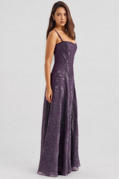 Celeste Purple Sequin Flower Lace Maxi Dress