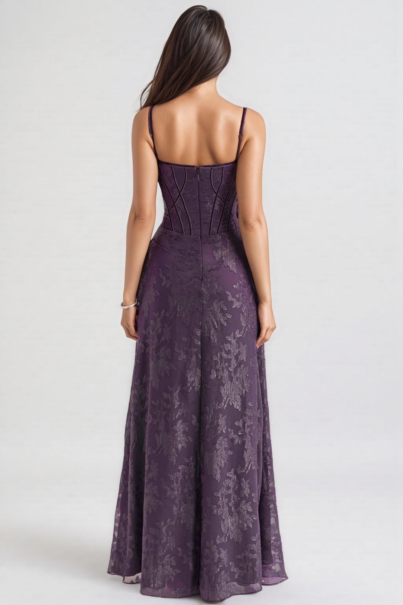 Celeste Purple Sequin Flower Lace Maxi Dress