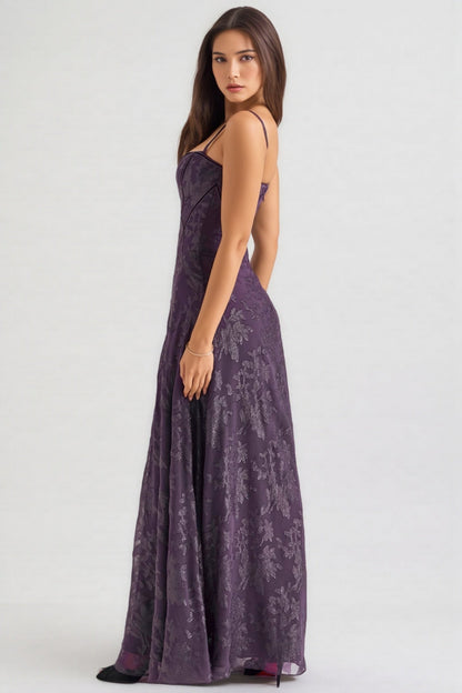 Celeste Purple Sequin Flower Lace Maxi Dress