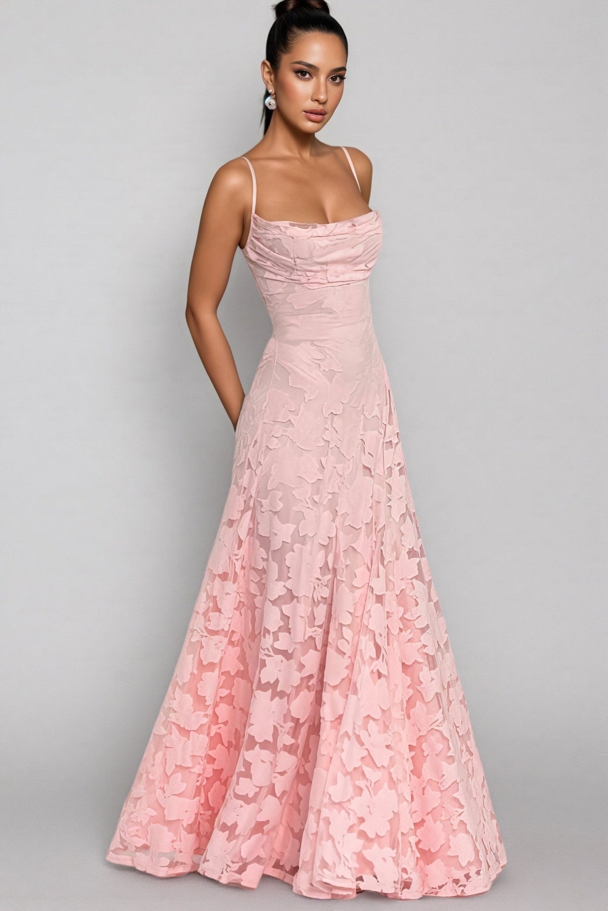 Sorelp Pink Strapless Mesh Maxi Dress