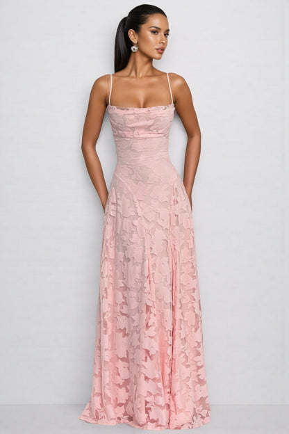 Sorelp Pink Strapless Mesh Maxi Dress