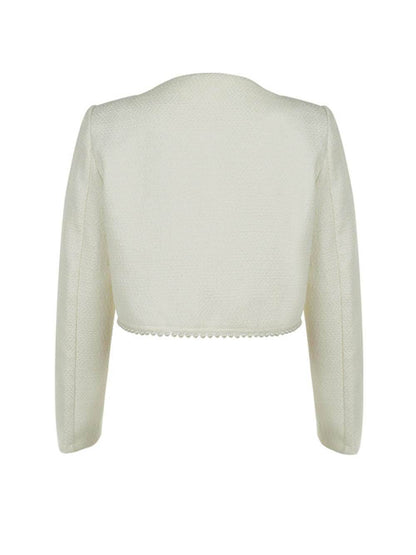 Elegant And Stylish Tweed Pearl-Embellished Long-Sleeved Jacket