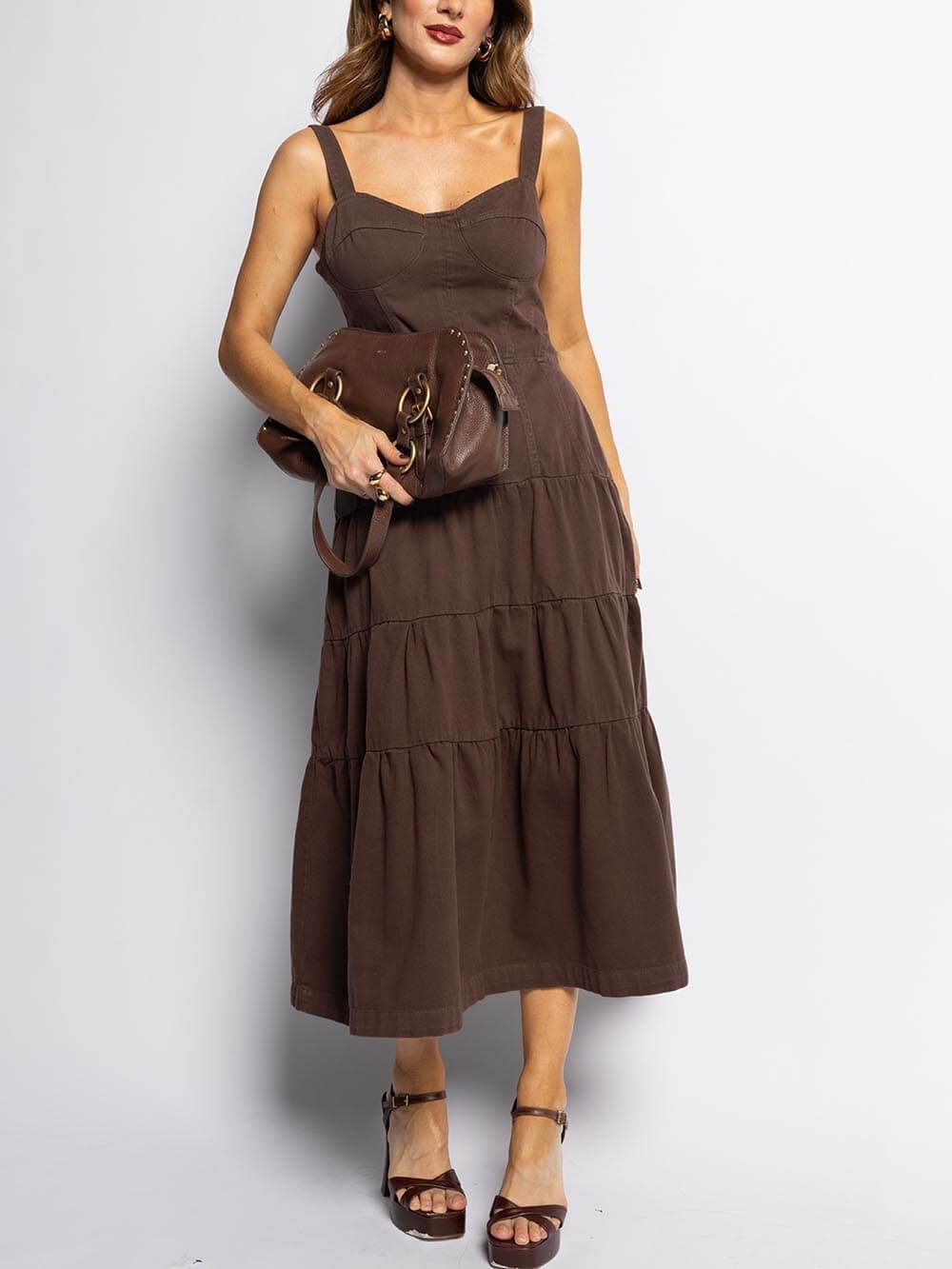 Elegant Patchwork Pleated Backless Midi Dress