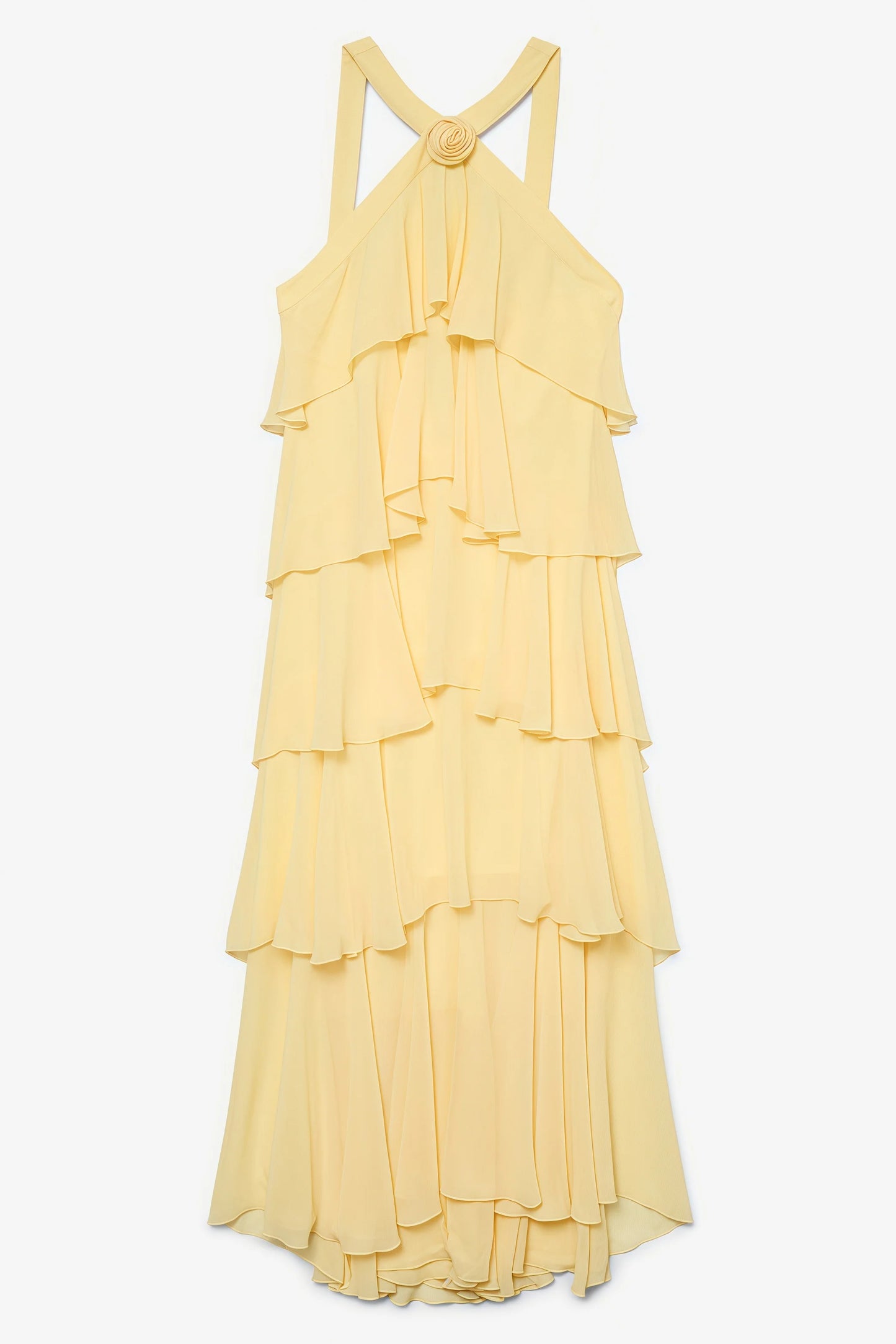 Kairot Yellow Backless 3D Flower Maxi Dress